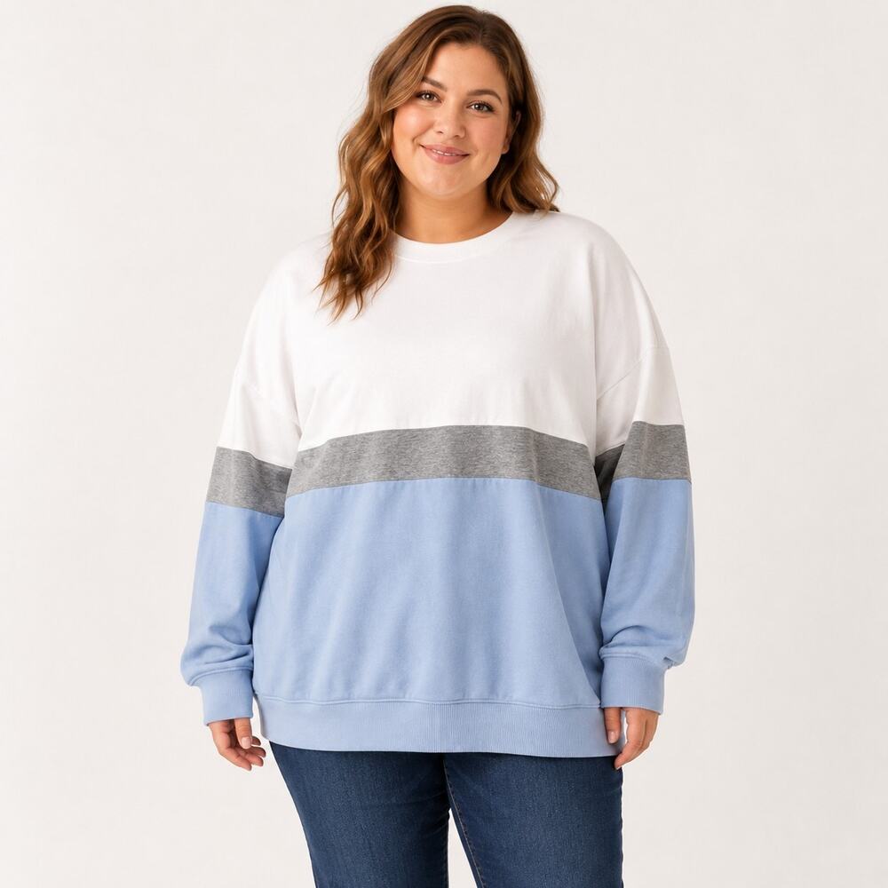 Ticticmimi Colorblock Sweatshirt Women’s XXL Blue Gray White Crewneck